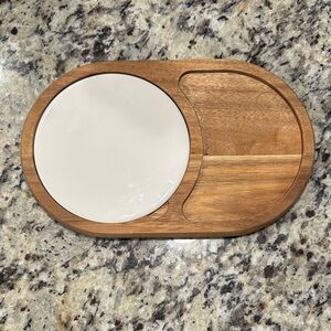 Wooden Serving Tray with White Ceramic Plate
